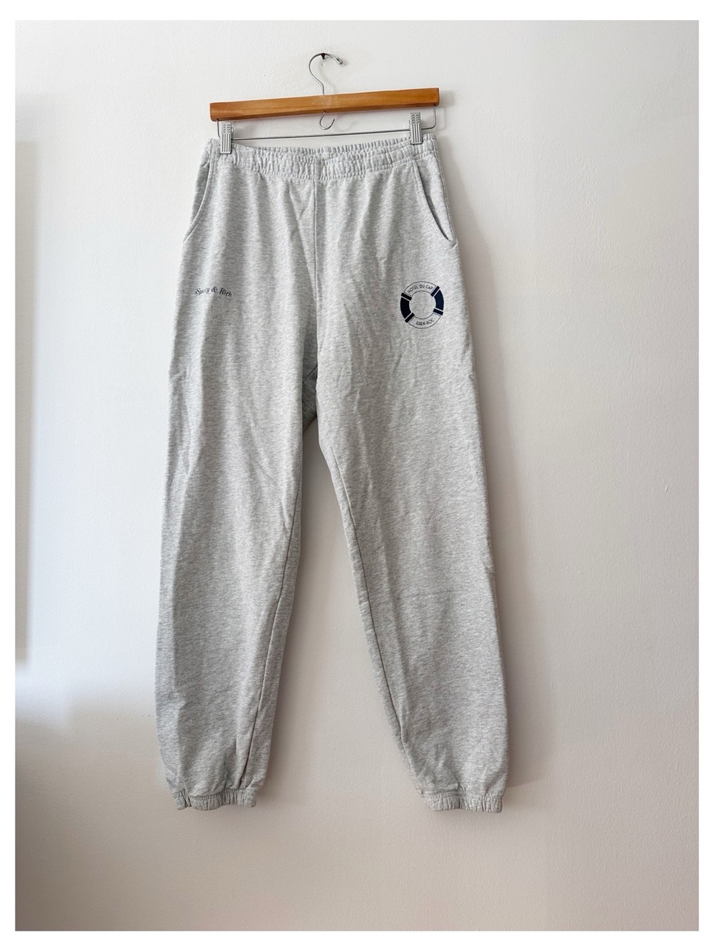 Sporty & Rich Hotel Du Cap sweatpants light grey size large - Picture 1 of 5